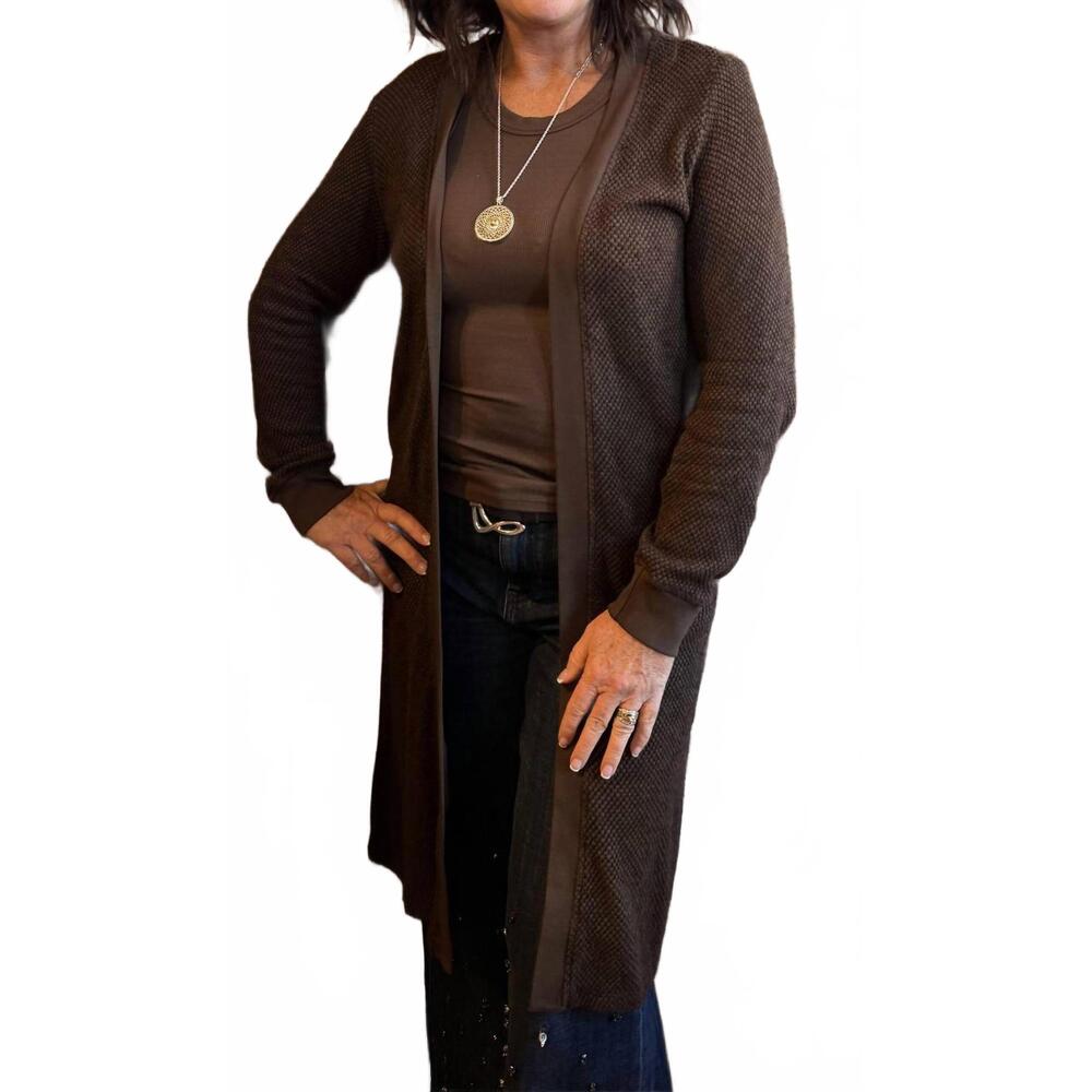 NEW LAMADE adeline sweater midi length cardigan in mahogany